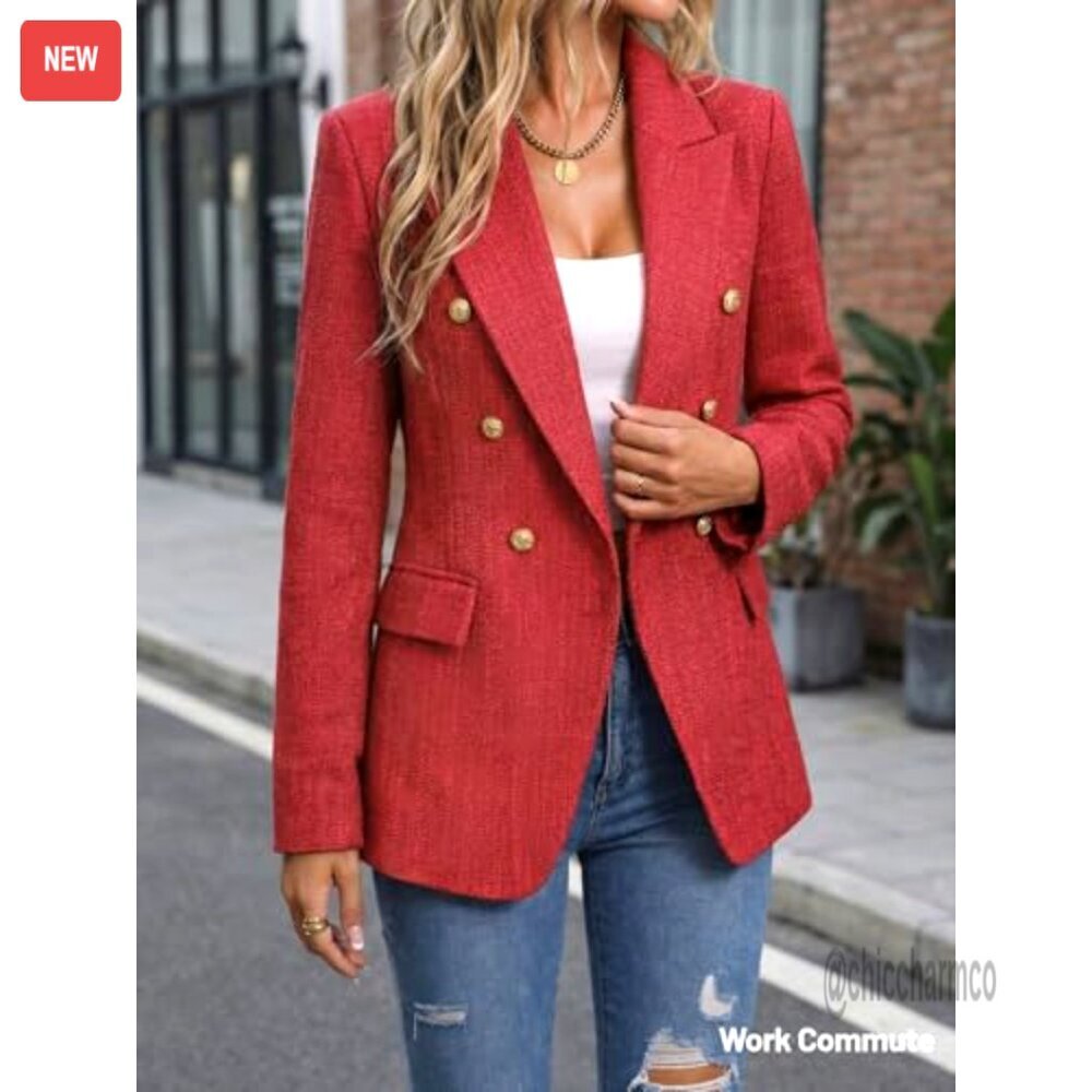 Women's Tweed Plaid Blazer Jacket Fully Lined Business Casual Work Coat - Picture 2 of 6